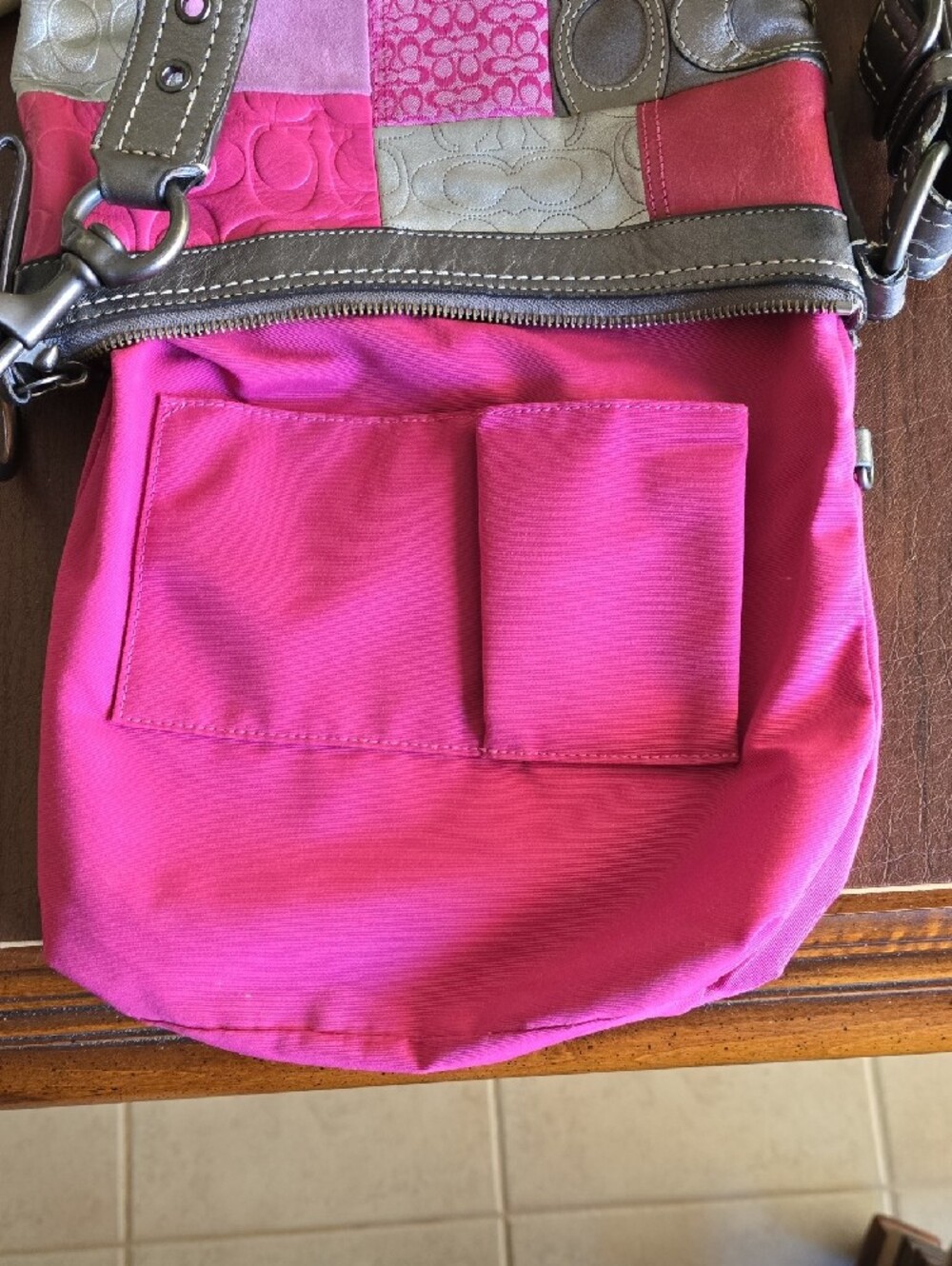 Coach Patchwork Leather Crossbody Bag in Pink & Metallic Silver - Picture 10 of 15